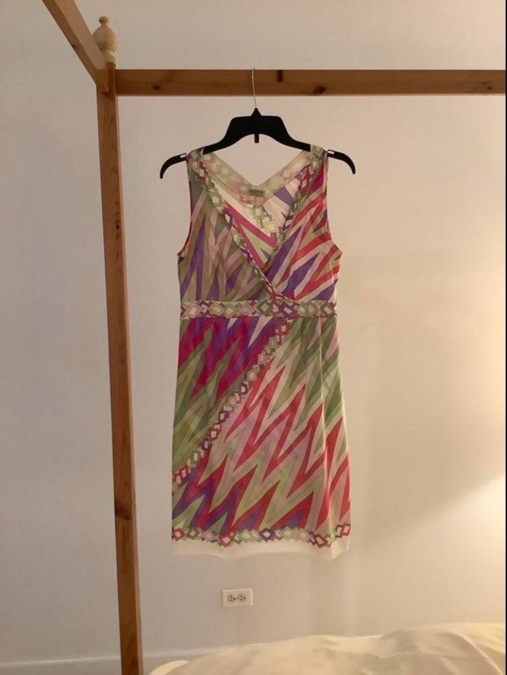 Vintage Emilio Pucci Multicolor Chevron Midi slip Dress (Pink, Green, Purple),